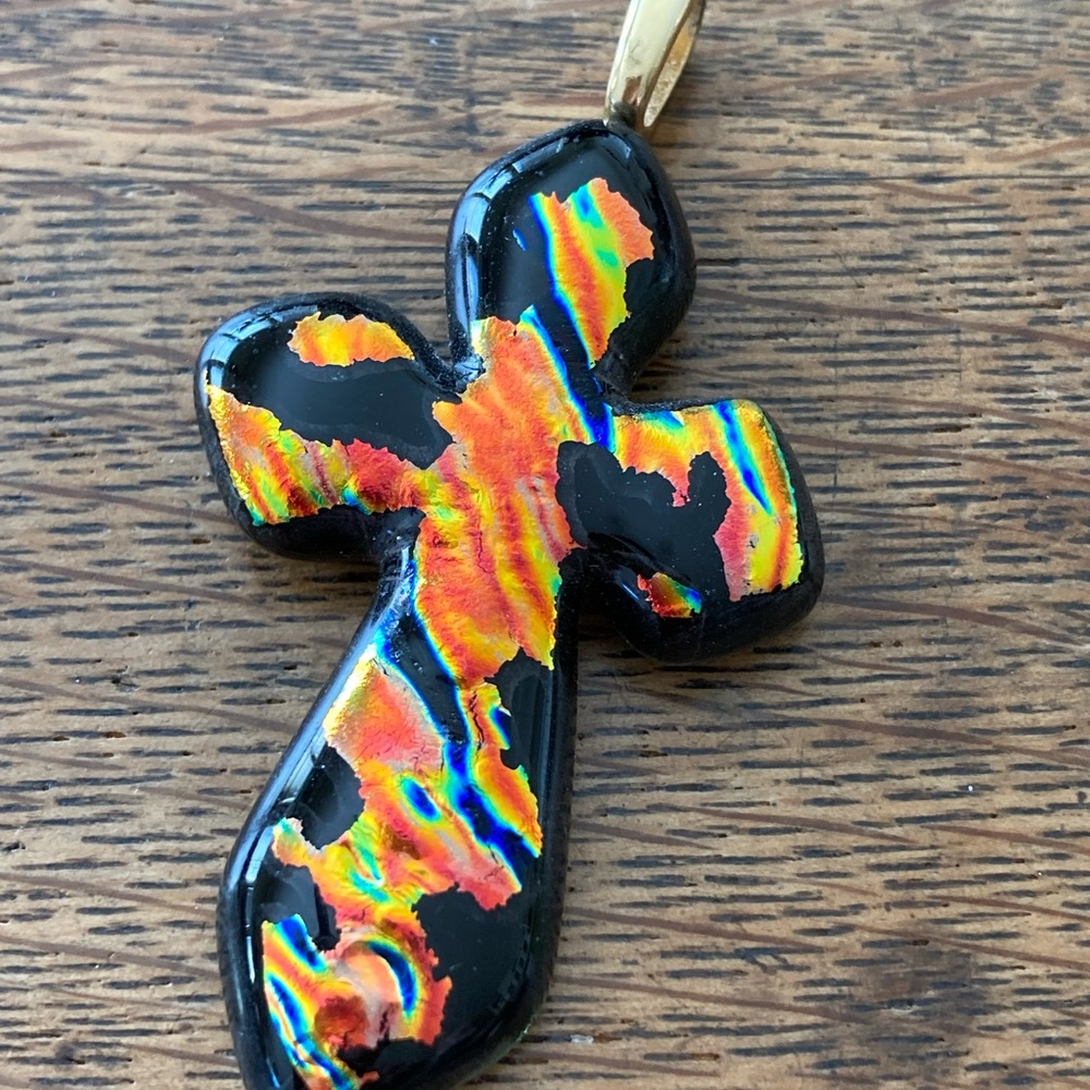 Dichroic Fused Glass Cross Pendant